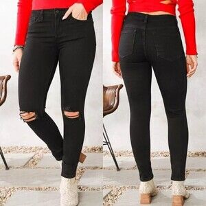 Vervet Women Size 32 Black Amber Mid Rise Skinny Leg Distressed Denim NEW Jeans